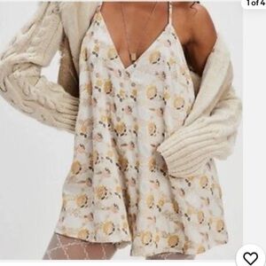 Free People Floral Spaghetti-Strap Romper in Cream and Yellow